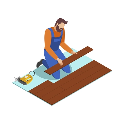 Home repair isometric composition with human character of working serviceman with tools vector illustration