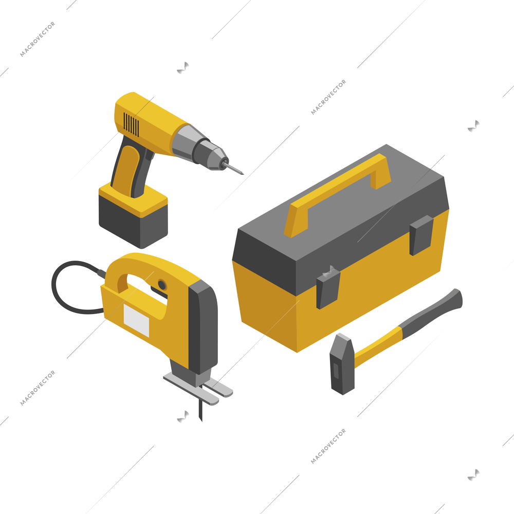 Home repair isometric composition with isolated icons of house renovation materials tools vector illustration