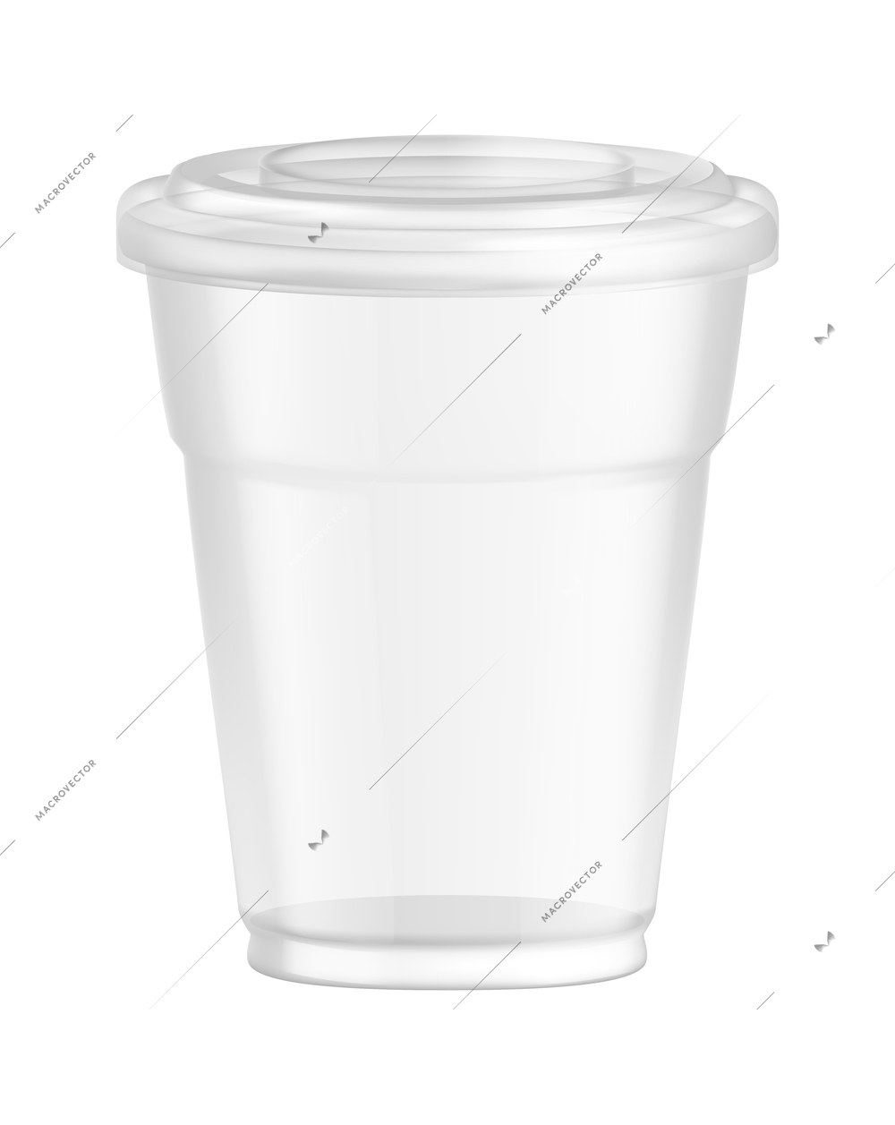 Transparent disposable plastic glass composition with isolated image of beverage container on blank background vector illustration