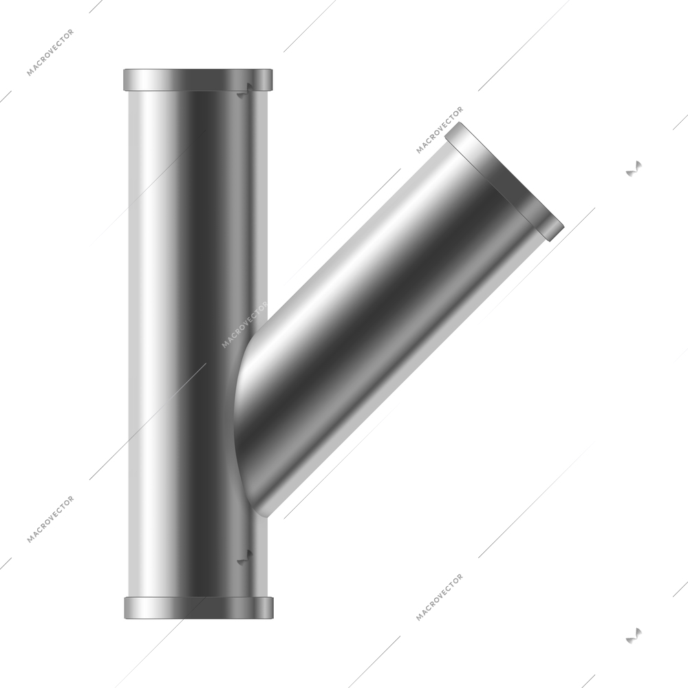 Industrial pipeline pipes realistic composition with isolated image of silver steel pipe part on blank background vector illustration