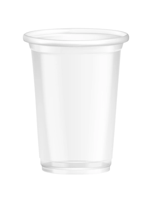 Transparent disposable plastic glass composition with isolated image of beverage container on blank background vector illustration