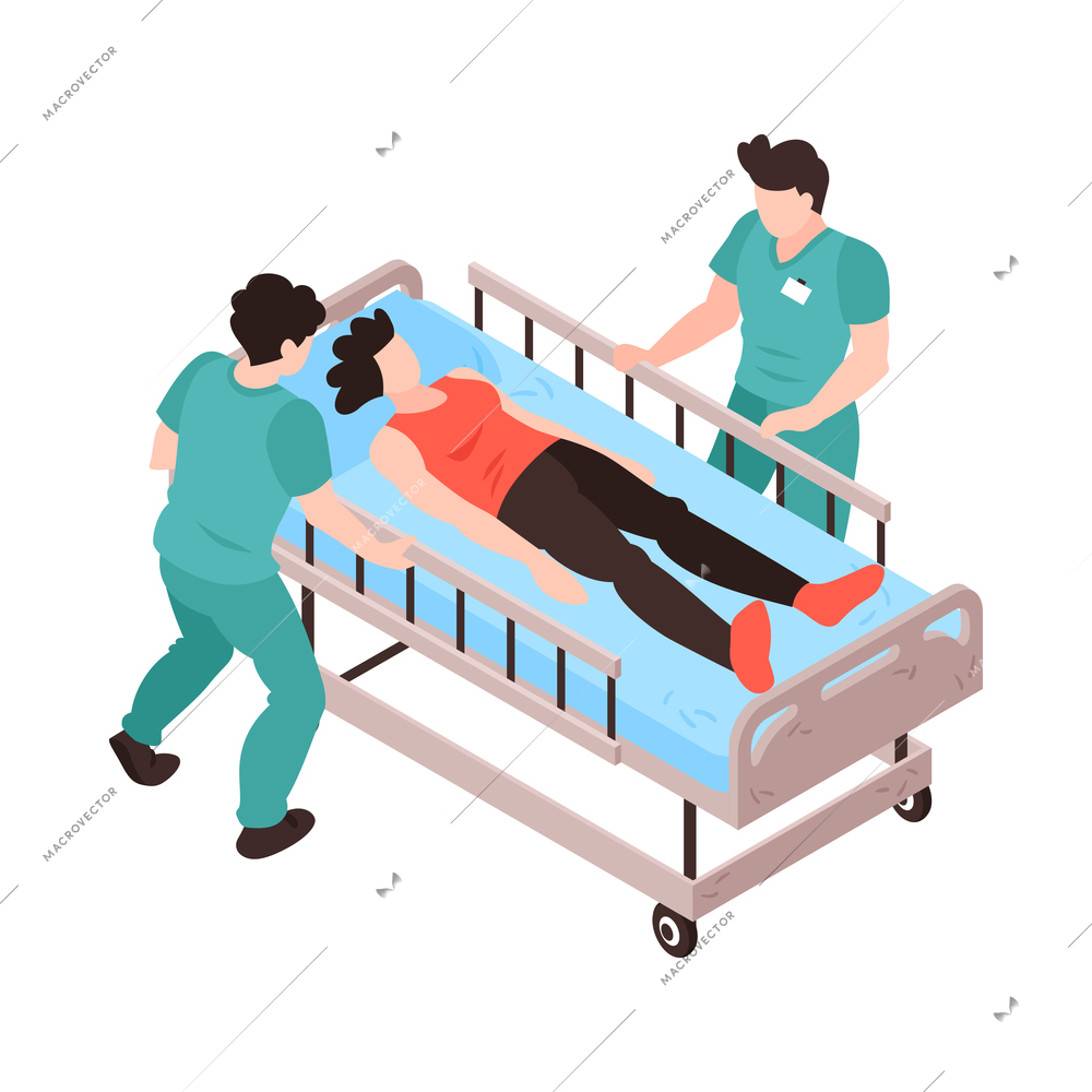 Isometric doctor nurse hospital workers composition with isolated clinic icons on blank background vector illustration