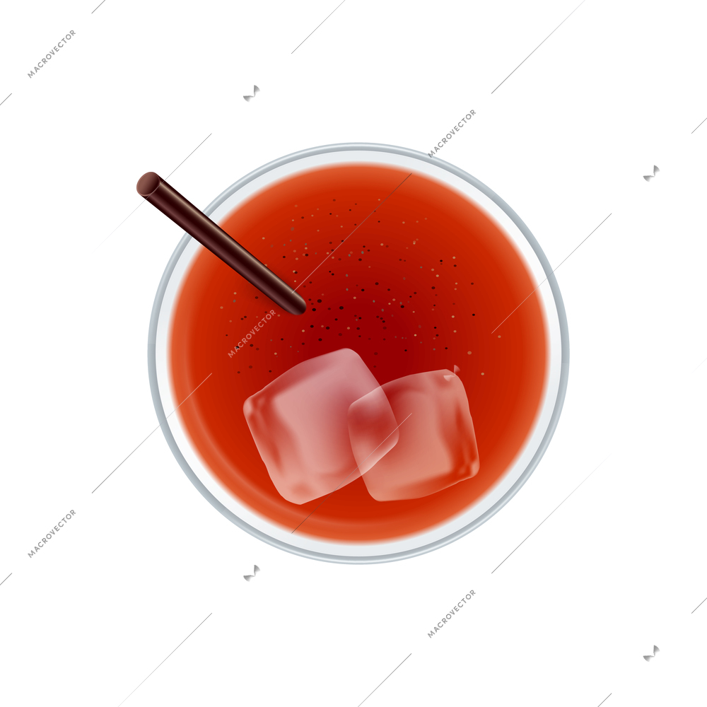 Realistic cocktail top view composition isolated image of sipper cocktail topping from above vector illustration