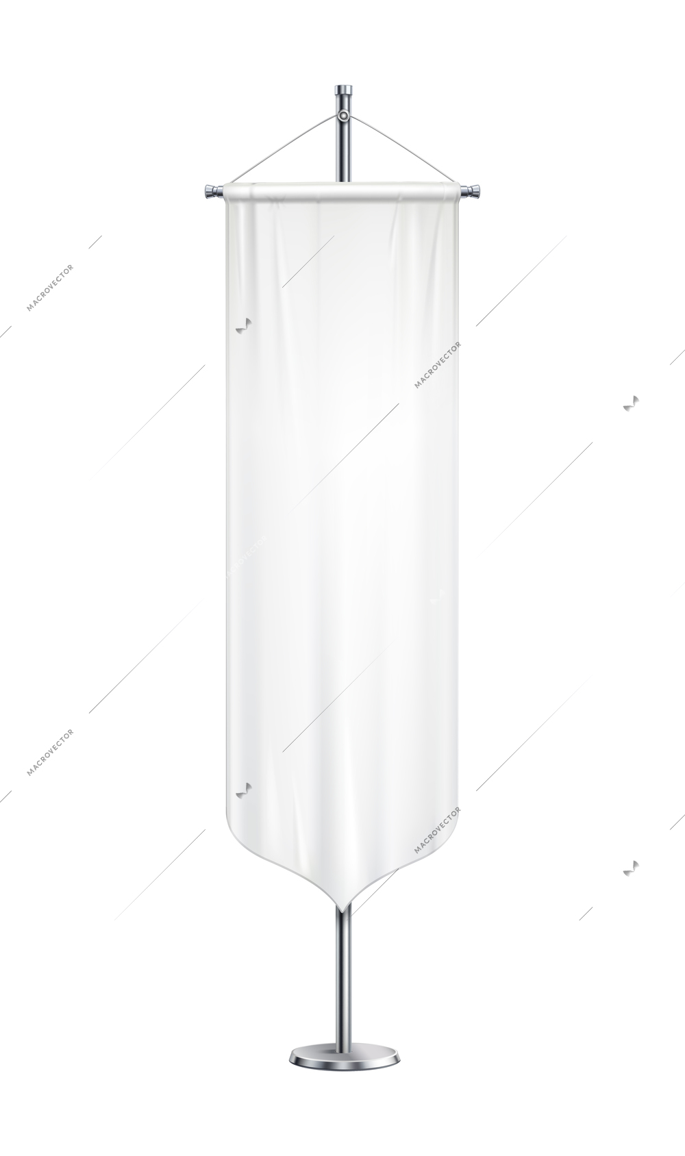 Pennant realistic composition with isolated image of long white pennon hanging on post vector illustration