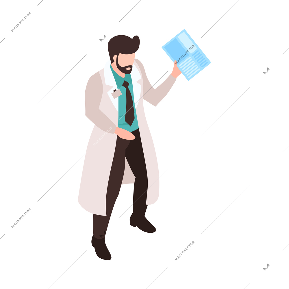 Isometric doctor nurse hospital workers composition with isolated clinic icons on blank background vector illustration