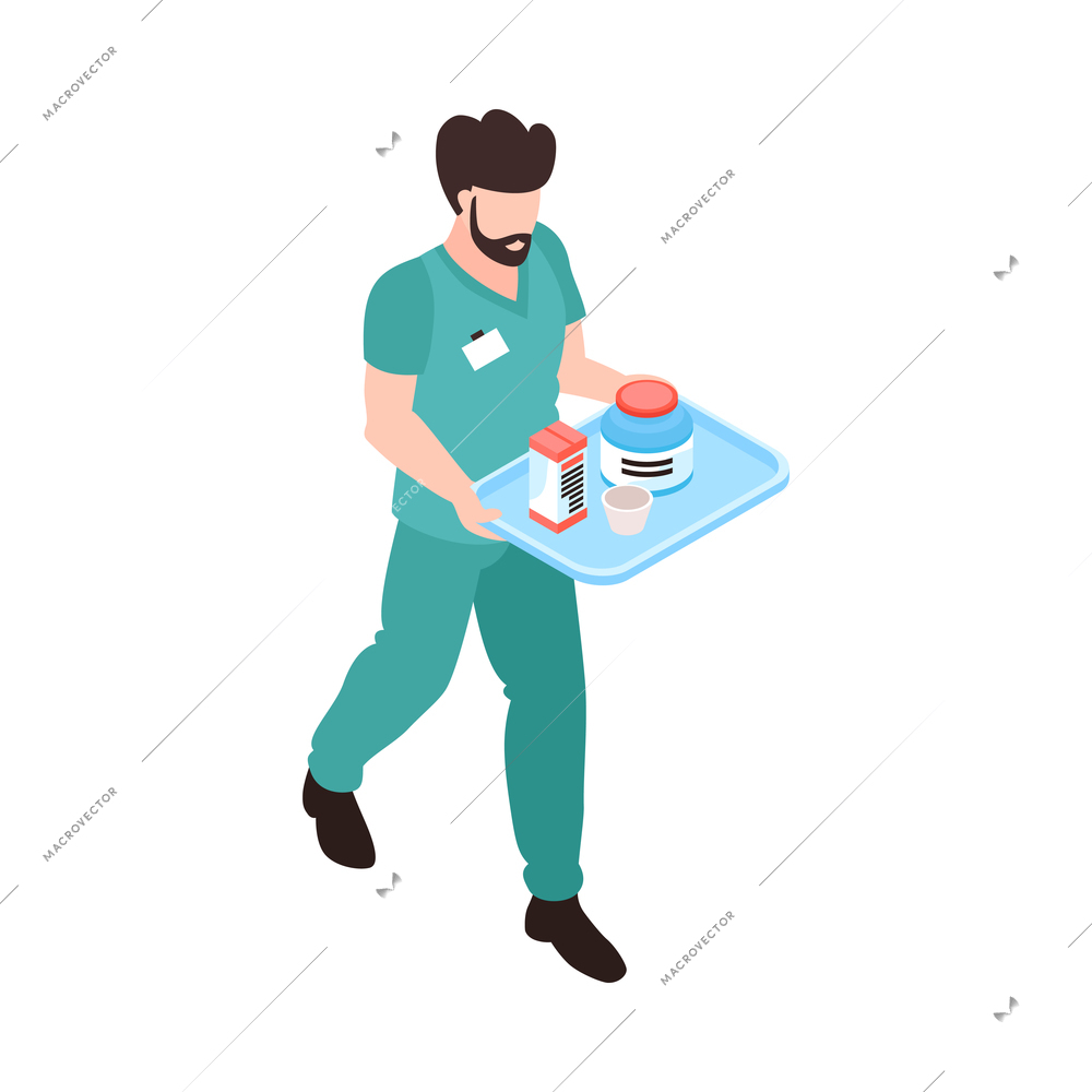 Isometric doctor nurse hospital workers composition with isolated clinic icons on blank background vector illustration