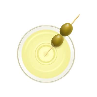 Realistic cocktail top view composition isolated image of sipper cocktail topping from above vector illustration