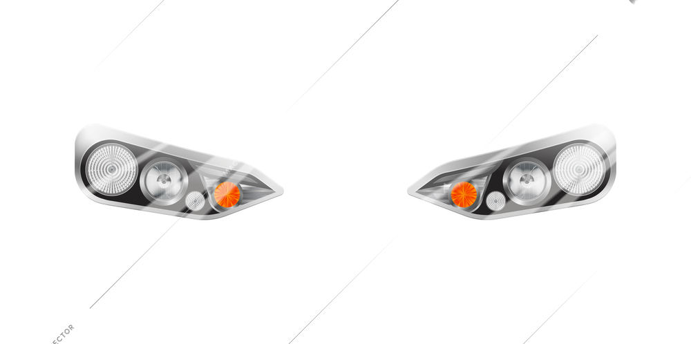 Realistic auto headlights composition with isolated images of automobile front lamp lights vector illustration
