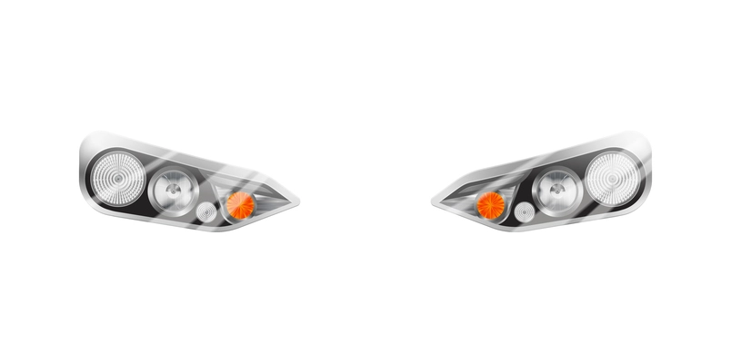 Realistic auto headlights composition with isolated images of automobile front lamp lights vector illustration