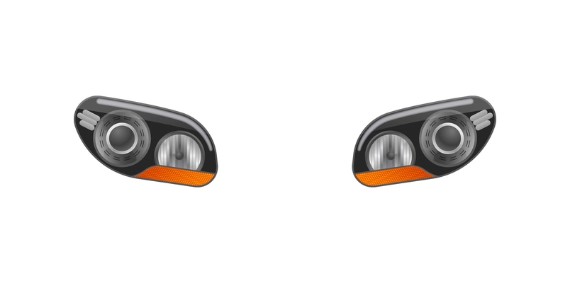 Realistic auto headlights composition with isolated images of automobile front lamp lights vector illustration