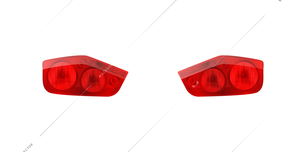 Realistic auto headlights composition with isolated images of automobile parking break lights vector illustration
