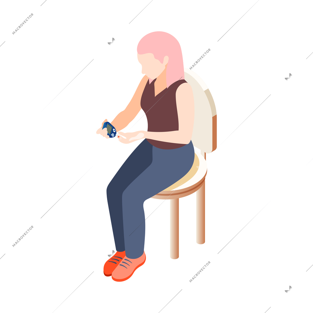 Diabetes isometric composition with isolated human character of suffering person vector illustration