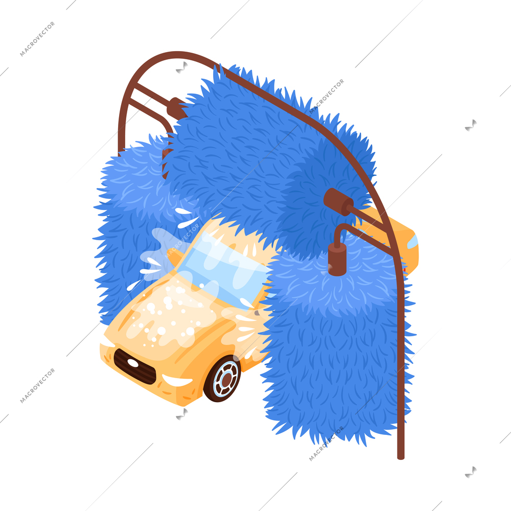 Isometric car washing services composition with isolated image of car wash on blank background vector illustration