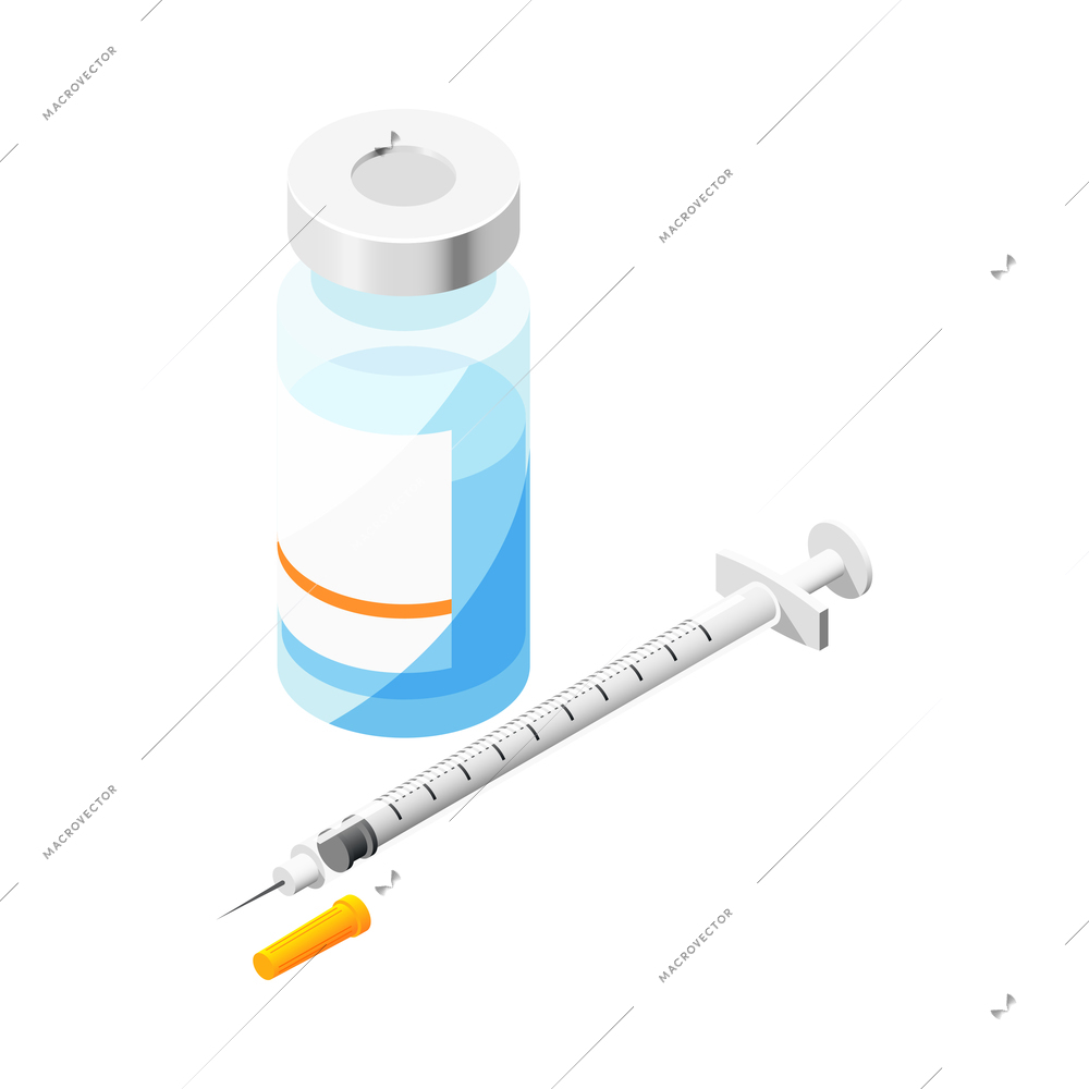 Diabetes isometric composition of isolated vial and syringe on blank background vector illustration