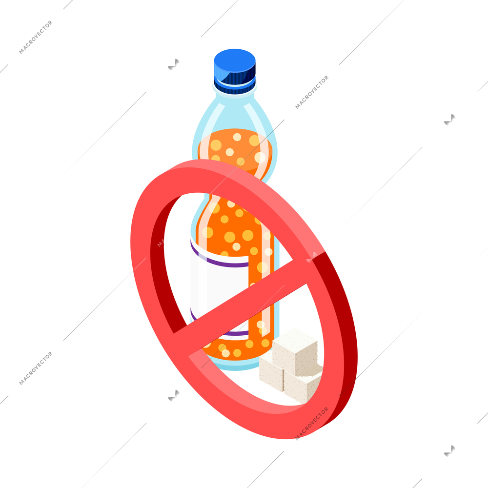 Diabetes isometric composition of isolated prohibited food products on blank background vector illustration