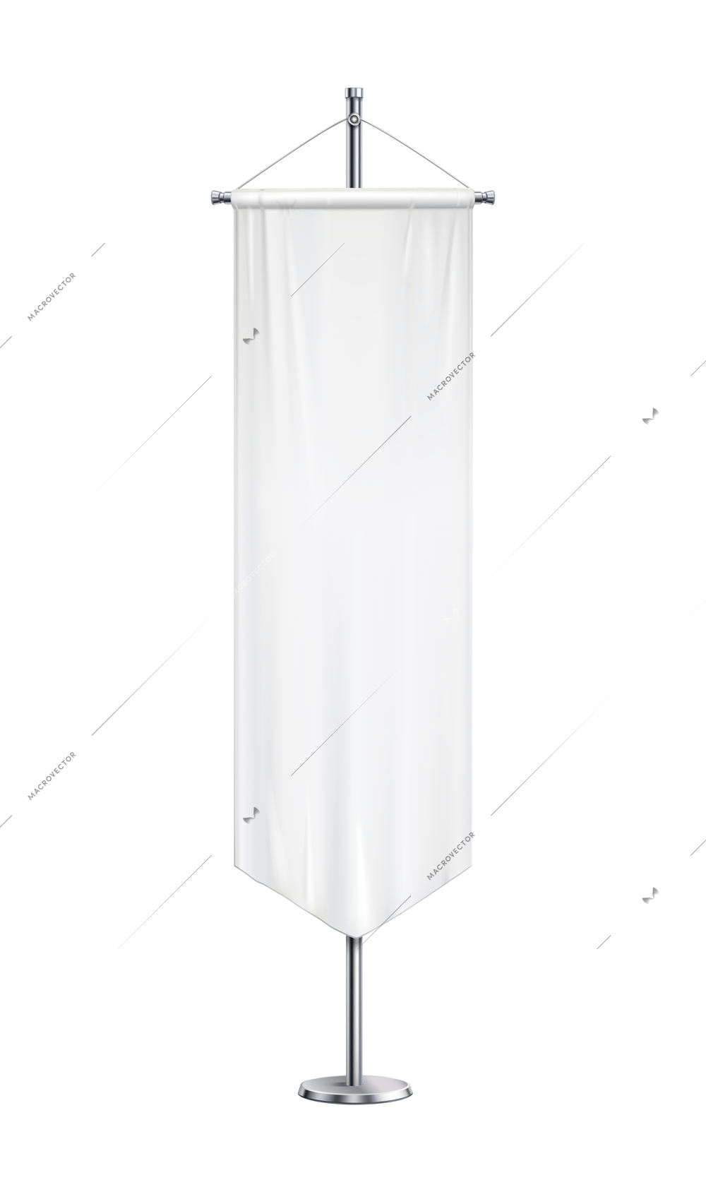 Pennant realistic composition with isolated image of long white pennon hanging on post vector illustration