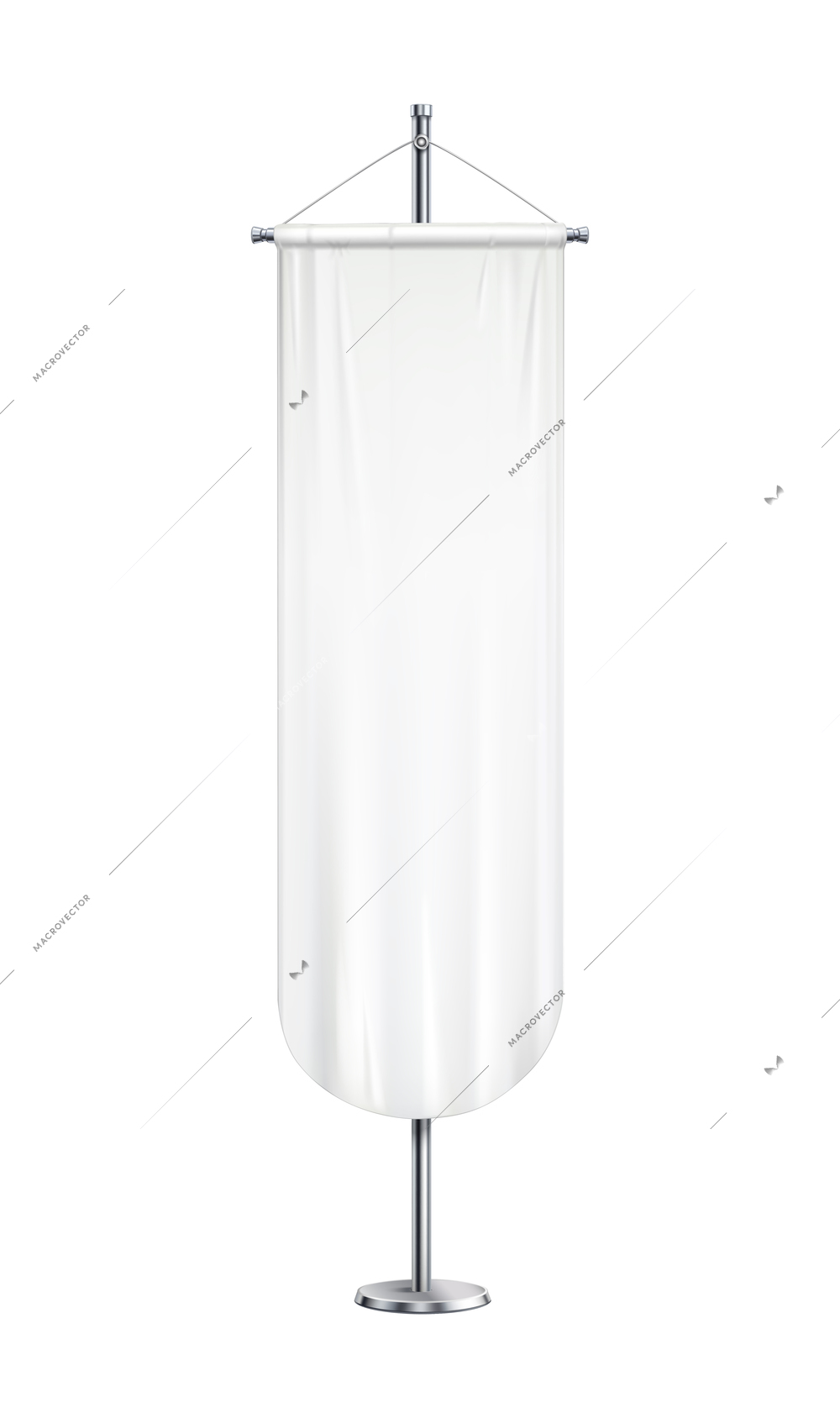 Pennant realistic composition with isolated image of long white pennon hanging on post vector illustration