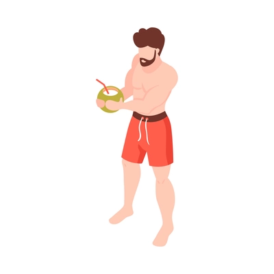 Isometric beach house tropic holidays people composition with isolated human characters vector illustration