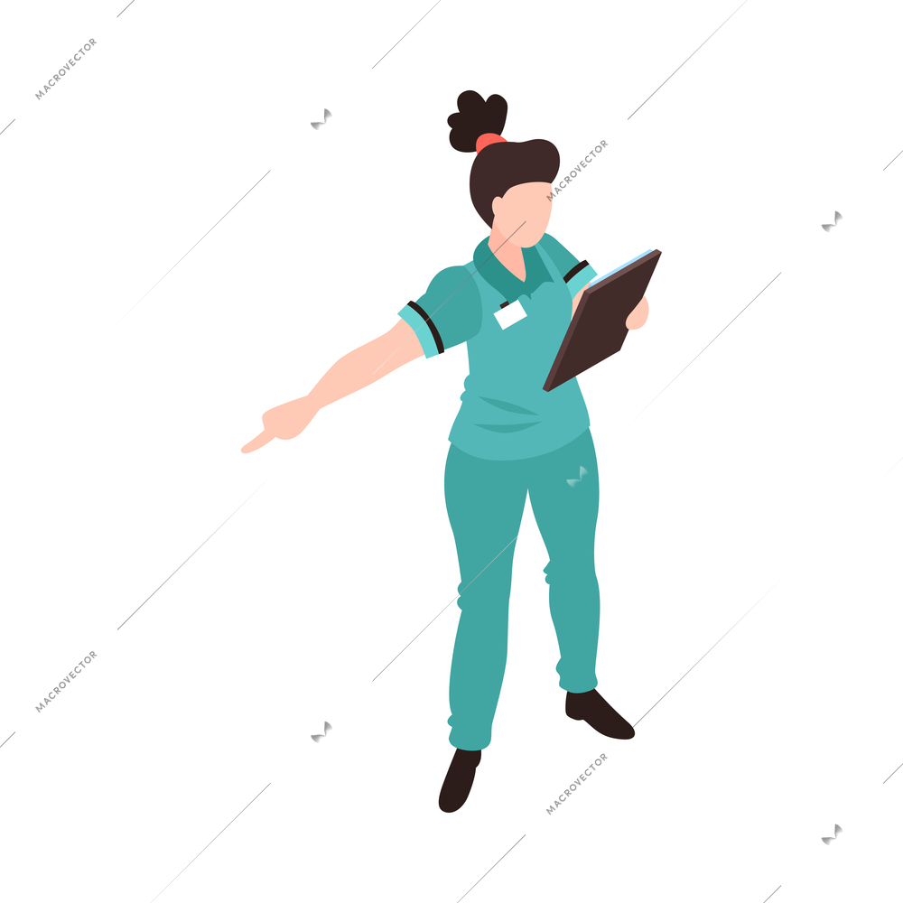 Isometric doctor nurse hospital workers composition with isolated clinic icons on blank background vector illustration