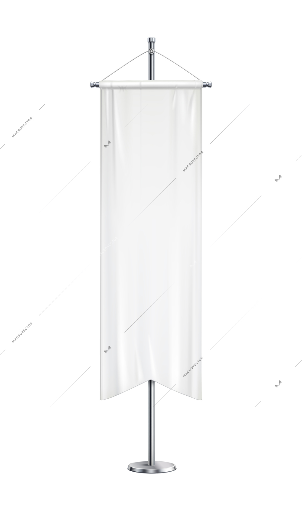 Pennant realistic composition with isolated image of long white pennon hanging on post vector illustration