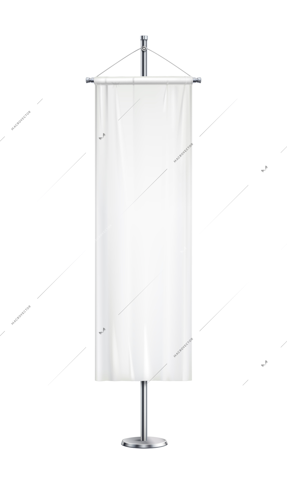 Pennant realistic composition with isolated image of long white pennon hanging on post vector illustration