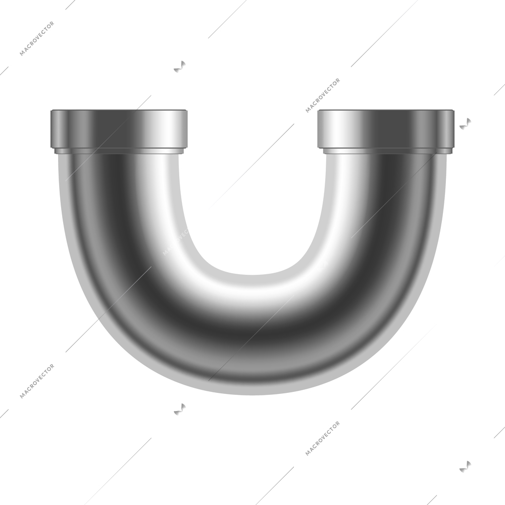 Industrial pipeline pipes realistic composition with isolated image of silver steel pipe part on blank background vector illustration