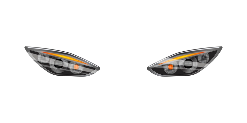 Realistic auto headlights composition with isolated images of automobile front lamp lights vector illustration