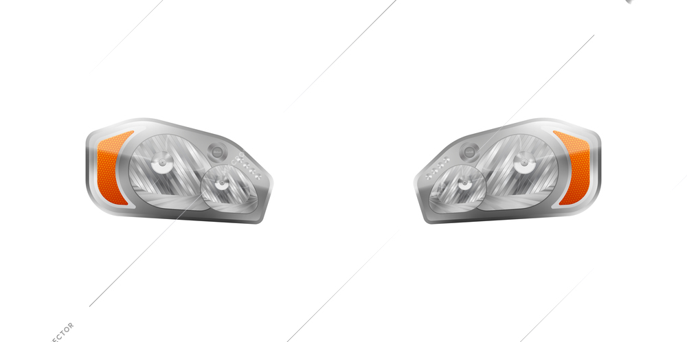 Realistic auto headlights composition with isolated images of automobile front lamp lights vector illustration