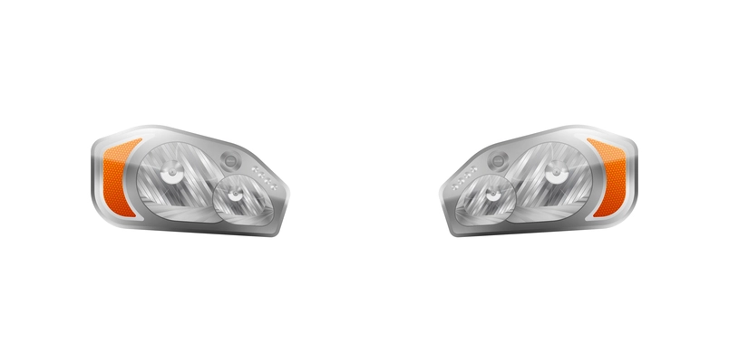 Realistic auto headlights composition with isolated images of automobile front lamp lights vector illustration