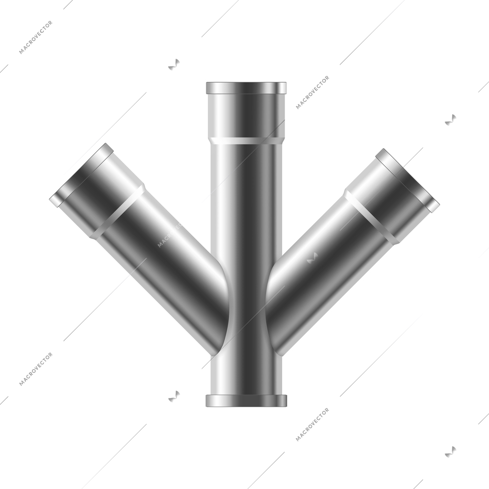 Industrial pipeline pipes realistic composition with isolated image of silver steel pipe part on blank background vector illustration