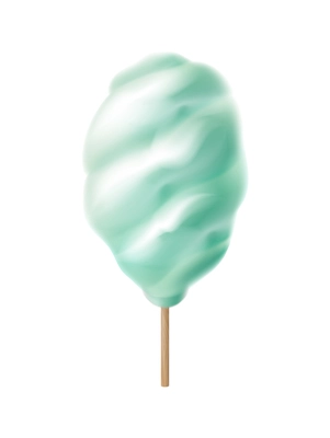 Realistic candy sugar cotton composition with isolated image of colorful confectionery candyfloss stick vector illustration