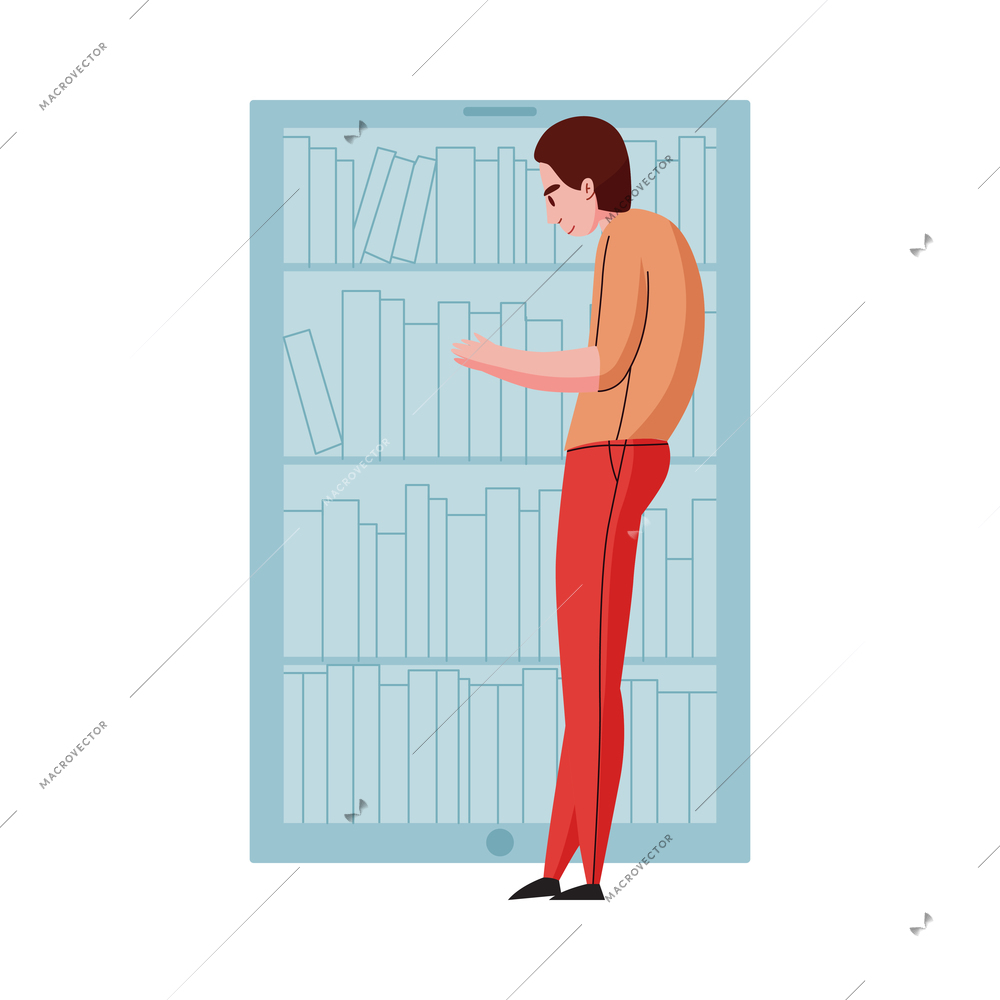 Library composition with modern books reading flat images isolated on blank background vector illustration