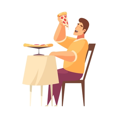 Pizza composition with isolated human character on blank background vector illustration