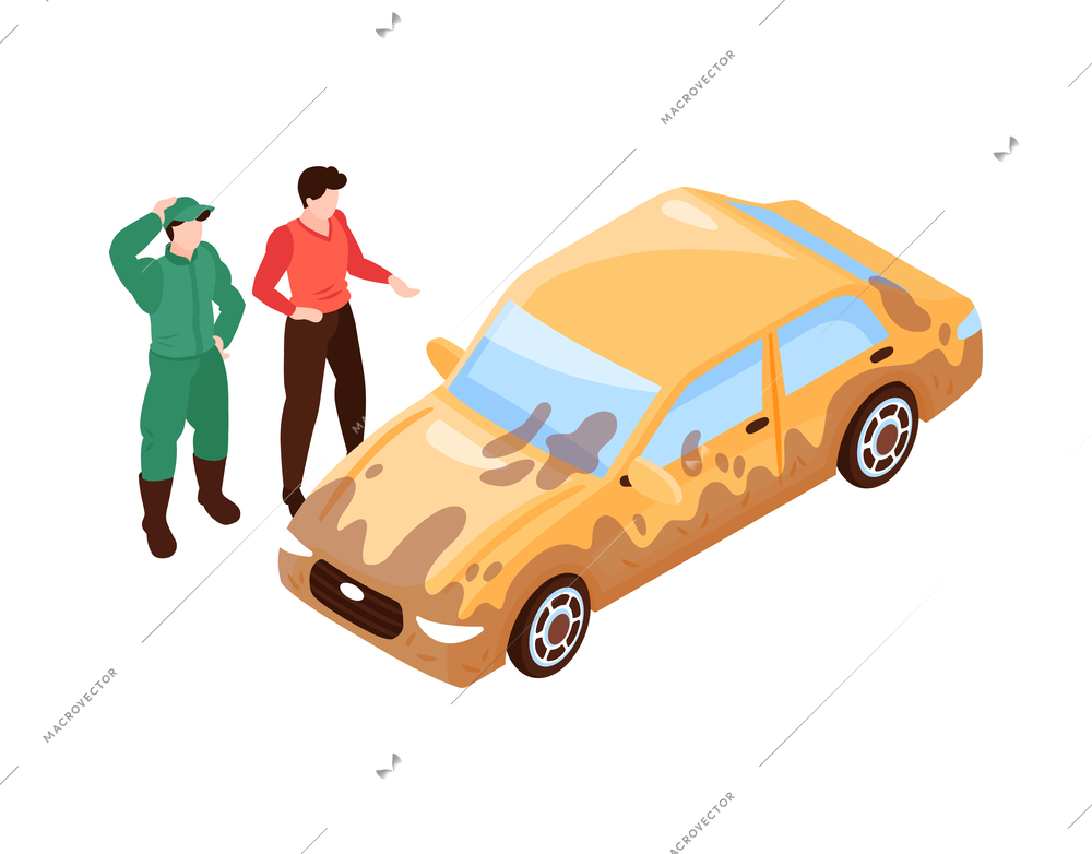 Isometric car washing services composition with isolated image of car wash on blank background vector illustration