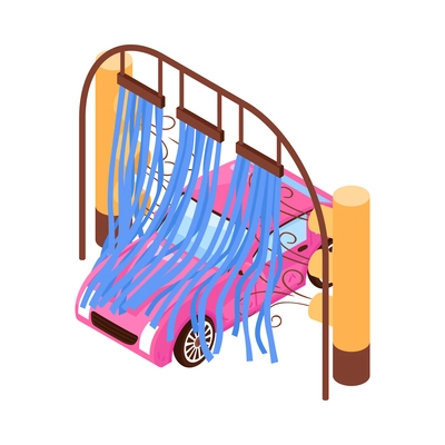 Isometric car washing services composition with isolated image of car wash on blank background vector illustration