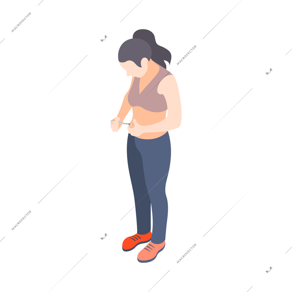 Diabetes isometric composition with isolated human character of suffering person vector illustration