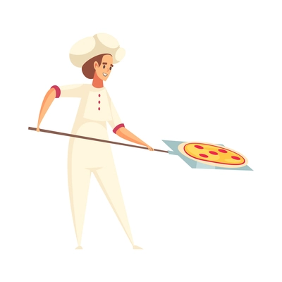 Pizza composition with isolated human character on blank background vector illustration