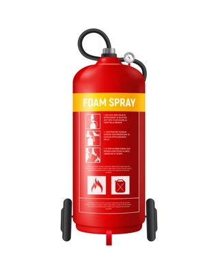 Fire extinguisher infographic composition with realistic image of fire fighting appliance vector illustration