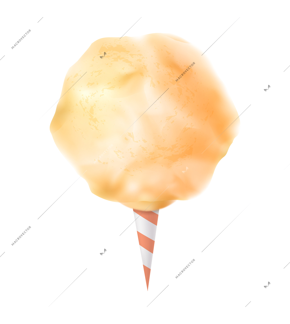 Realistic candy sugar cotton composition with isolated image of colorful confectionery candyfloss stick vector illustration