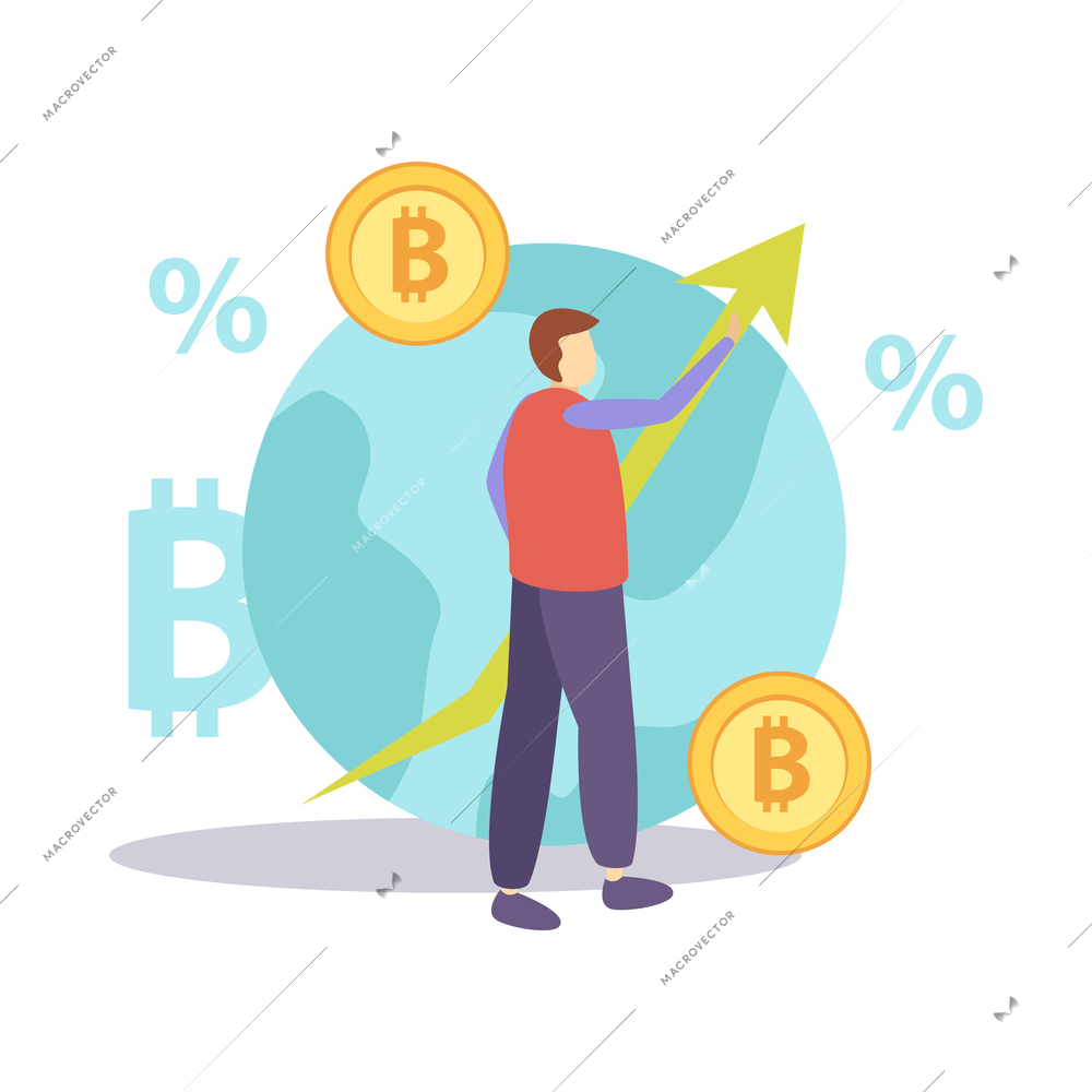 ICO blockchain cryptocurrency composition of flat business icons with small human characters vector illustration