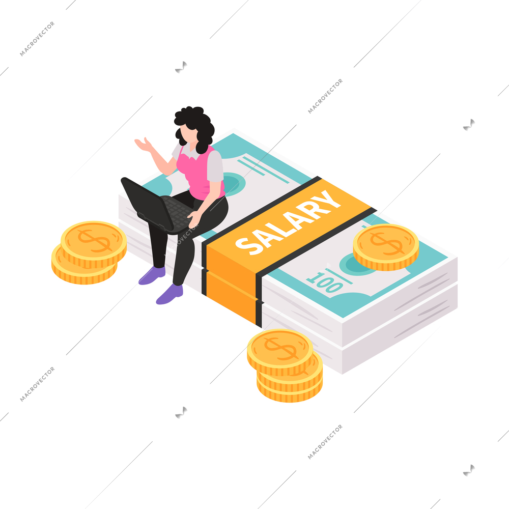 Isometric accounting composition with conceptual images little people characters and workspace items vector illustration