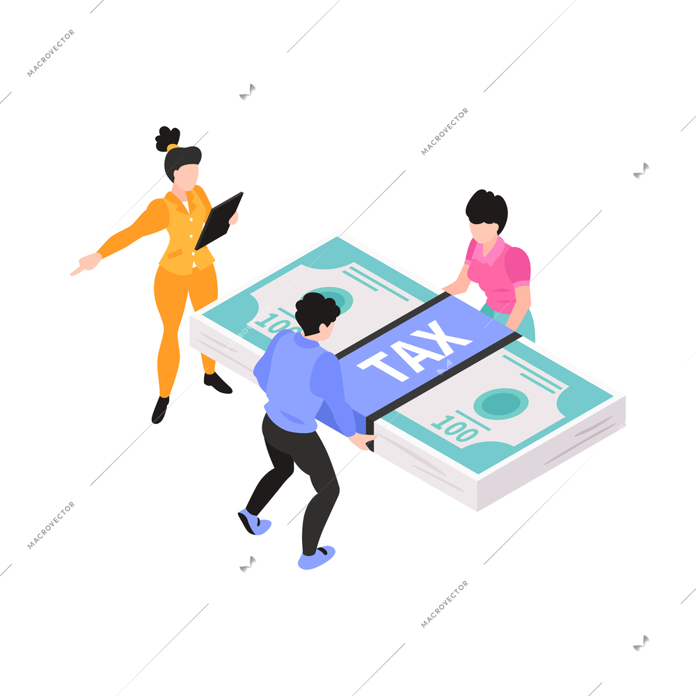 Isometric accounting composition with conceptual images little people characters and workspace items vector illustration