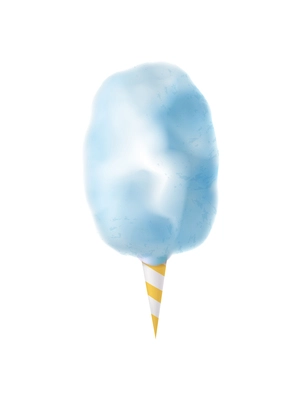 Realistic candy sugar cotton composition with isolated image of colorful confectionery candyfloss stick vector illustration