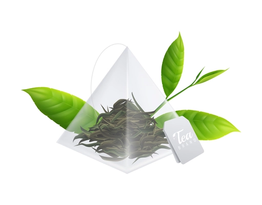 Tea brewing bag realistic composition with transparent background and tea icon vector illustration