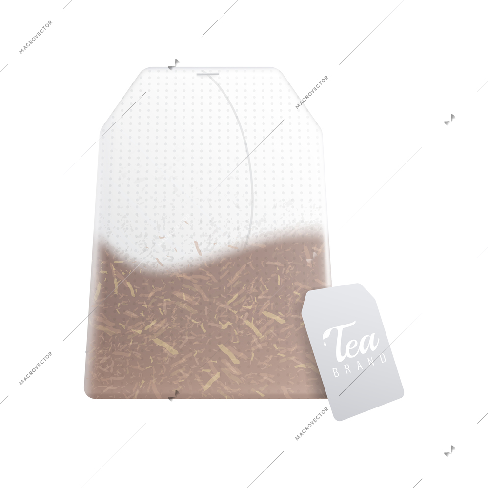 Tea brewing bag realistic composition with transparent background and tea icon vector illustration