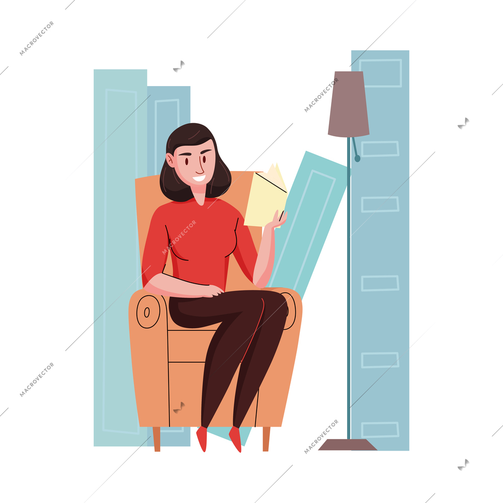 Library composition with modern books reading flat images isolated on blank background vector illustration