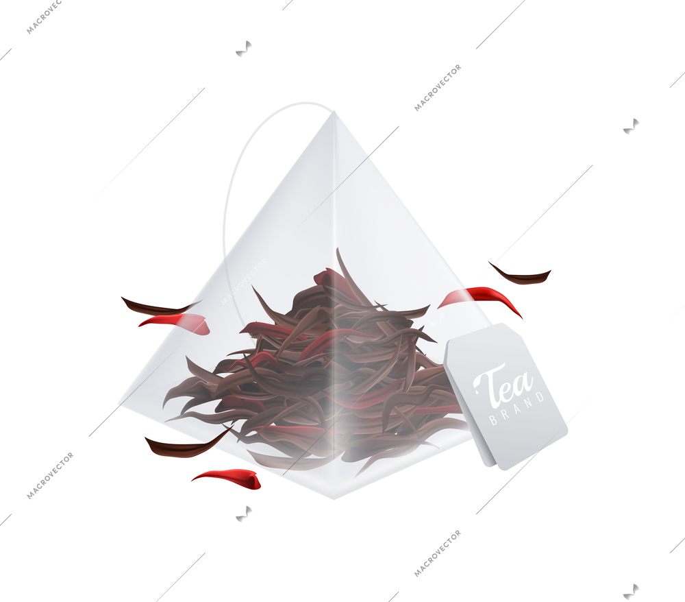 Tea brewing bag realistic composition with transparent background and tea icon vector illustration