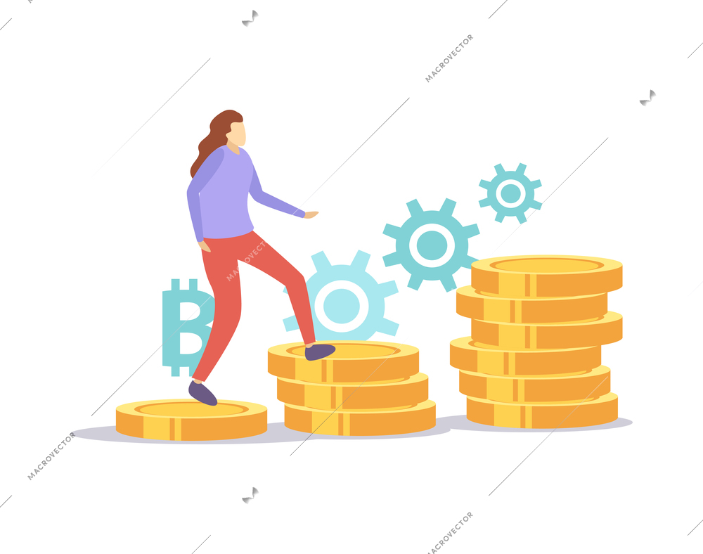 ICO blockchain cryptocurrency composition of flat business icons with small human characters vector illustration