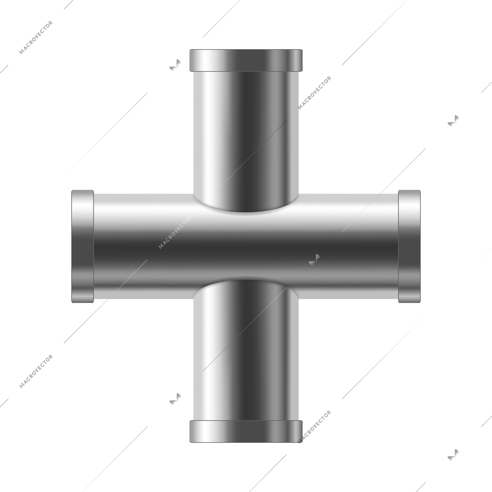 Industrial pipeline pipes realistic composition with isolated image of silver steel pipe part on blank background vector illustration