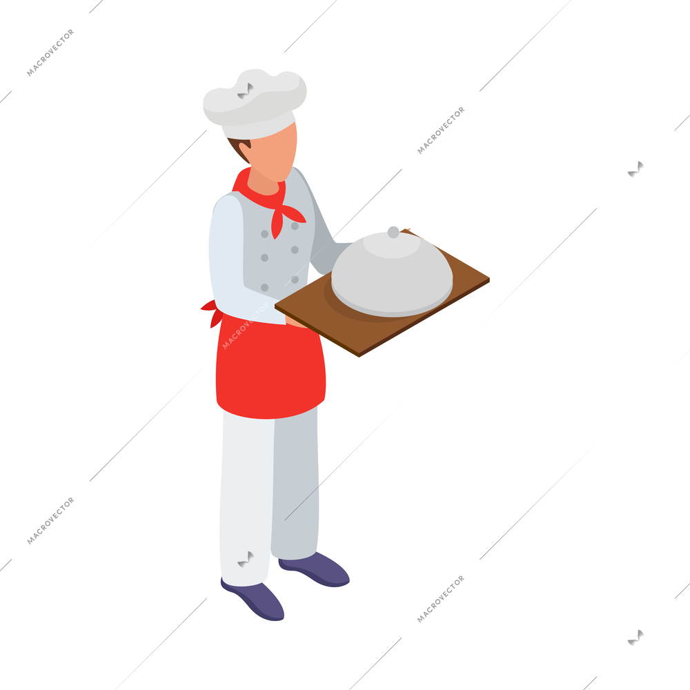 Cooking isometric composition with human character of cook with kitchen appliances vector illustration